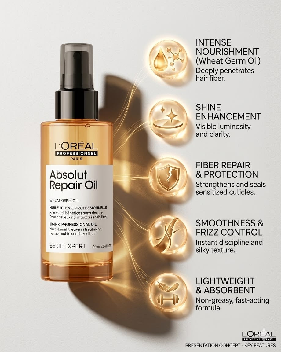 L'Oréal Professionnel Paris – Absolut Repair 10-in-1 Leave-In Hair Oil for Damaged Hair 90ml
